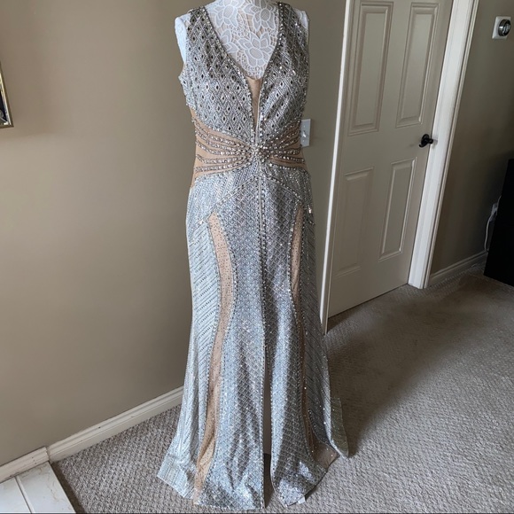 NEW Od Rica Silver Champagne Crystal Sparkling Rhinestone Wedding Evening Dress - Picture 4 of 16
